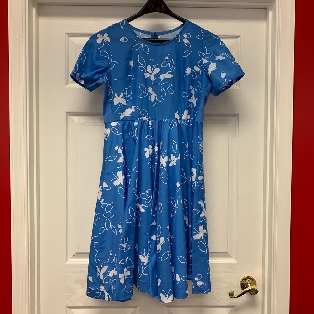 Vintage Blue Print Handmade Dress sz 8 EUC